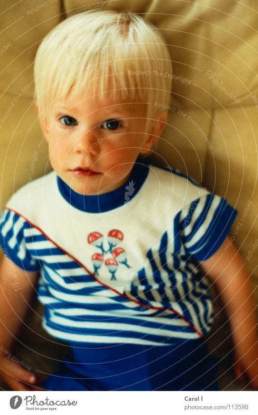 Small Fratz Girl Blonde White Sweater Doe eyes Striped Yellow Cute Sweet Playing Child Toddler fratz Looking Sit Eyes Nose Ear Mouth boyish Face Carol