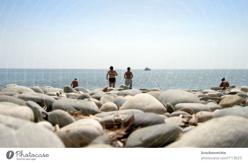 Roquebrune Beach France Vacation & Travel Gravel Tourist Bather Ocean Waves Sunbathing Calm Watercraft Horizon Swimming & Bathing Stone Sand beach holiday