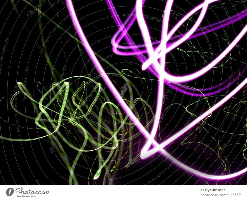 wild dance of light Light Lightning Long exposure Flash Laser Laser show Laser sword Disco Club Going Evening Night Dark Green Violet Pink Neon light Lamp