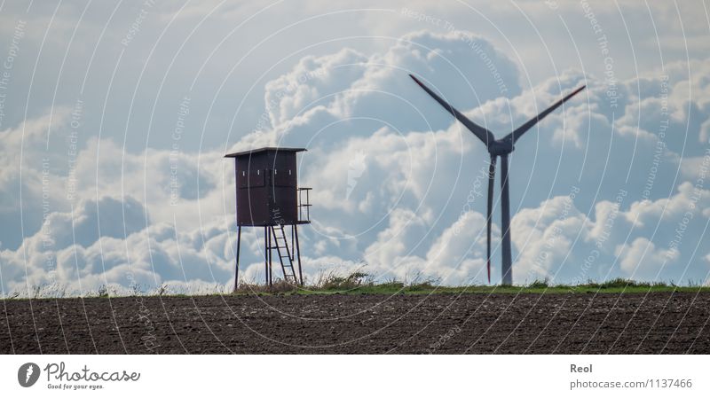 cloud mountains Energy industry Renewable energy Wind energy plant Environment Nature Landscape Earth Air Sky Clouds Beautiful weather Grass Field Hunting Blind