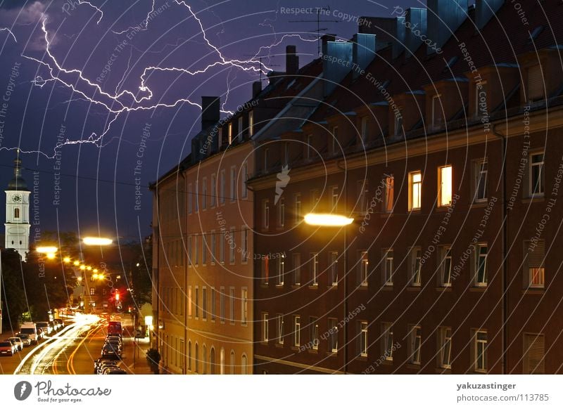 Gods Army Lightning Clouds Lantern Window Thunder Storm clouds Traffic light Long exposure Thunder and lightning Pfeuferstrasse streaks Rain Street