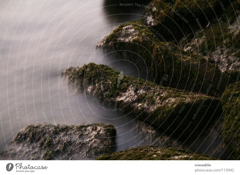 shore fastening in fog Long exposure Fog Mystic River Inn Water Stone Rock Abstract River bank