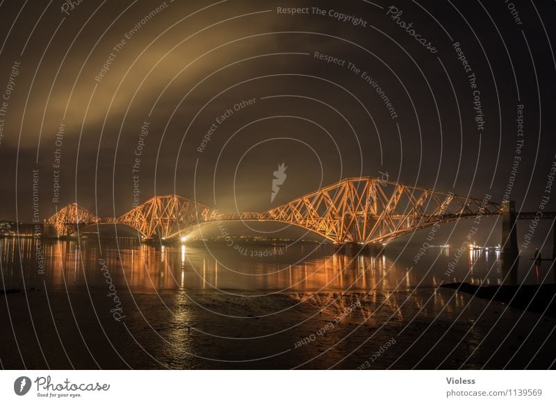 over the bridge Forth Bridge Railway bridge Railroad Railroad tracks Cantilever bridge Edinburgh five queensferry truss bridge Half-timbered facade Iron Night