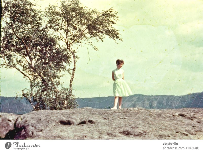 Ursel, Saxon Switzerland, 1958 Saxony Woman Young woman Hiking Vacation & Travel Past The fifties Sixties Human being Loneliness Individual Fashion Copy Space