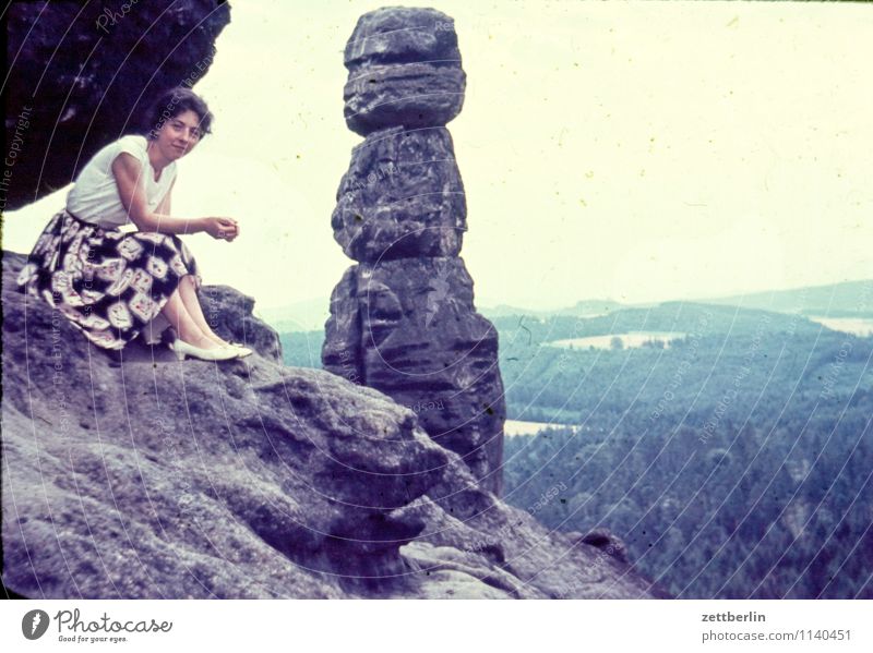 Ursel, Saxon Switzerland, 1958 Saxony Woman Young woman Hiking Vacation & Travel Past The fifties Sixties Human being Loneliness Individual Fashion Copy Space