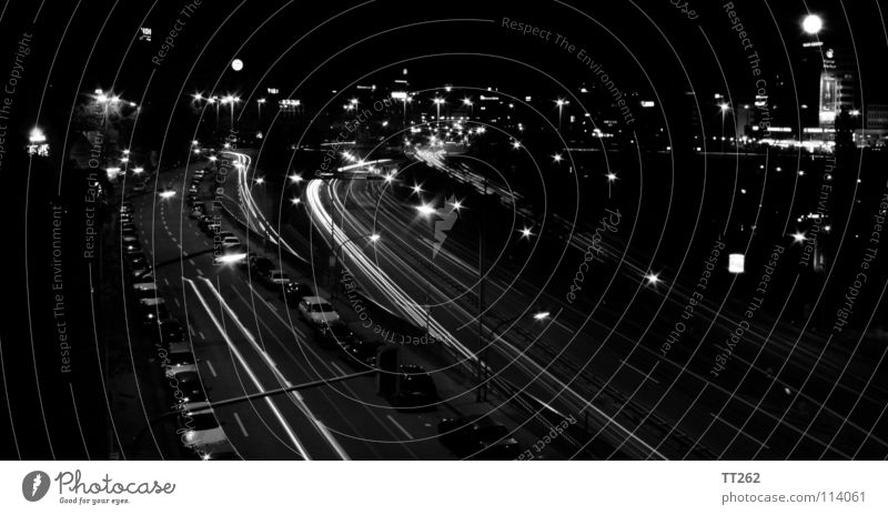 Saarbrücken Highway Town Long exposure Downtown Night Dark Black & white photo Car