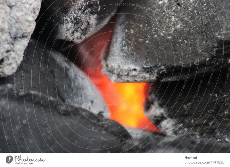 barbecue coal Lunch Dinner Barbecue (event) Embers Coal Dark Good Hot Bright Yellow Gray Red Black Charcoal (cooking) Colour photo Exterior shot Close-up Detail