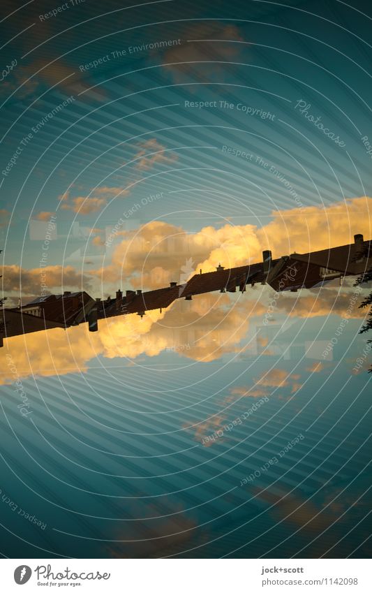 sloping evening Clouds Beautiful weather Line Fantastic Long Modern Warmth Blue Horizon Inspiration Complex Surrealism Irritation Double exposure Reaction