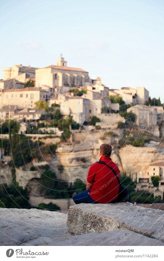 Red Dot. Art Esthetic Patch of colour France Provence Gordes Man Hiking Tourist Adventurer Pioneer Vantage point Tourist Attraction Wanderlust Break Sit