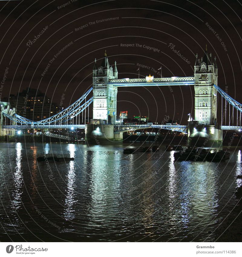 Tower Bridge in cold light London Themse Night Dark City trip Trip To go for a walk Town Europe Cold King Watercraft Vacation & Travel Going Historic