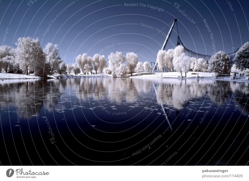 through the late darkness 2 Gray White Beige Horizon Tree Bushes Meadow Park Infrared Infrared color Long exposure Colour Blue Water Sky Lawn channel shifting