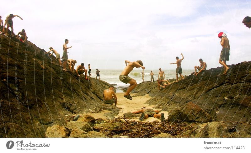 oceanscenes Beach Brazil Itacaré Jump South America Ocean Montage Contentment Panorama (View) Joie de vivre (Vitality) Multiple Discover Settlers of Catan