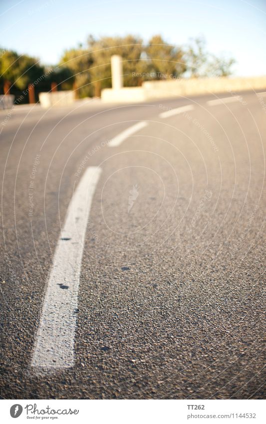 Dashed I Landscape Transport Motoring Street Friendliness Asphalt Signs and labeling Colour photo Exterior shot Deserted Morning Day Light Sunlight Blur