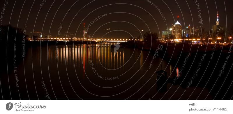 Reichsbrücke and VIC Vienna Night Danube Island Dark Long exposure Reflection Sea of light Refraction Bridge River Brook Vienna International Centre UNO City