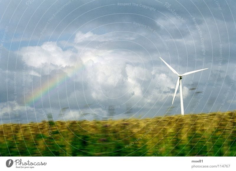 rapeseed trip Agriculture Rainbow Clouds Ecological Electricity Summer Baltic Sea Energy industry Wind energy plant