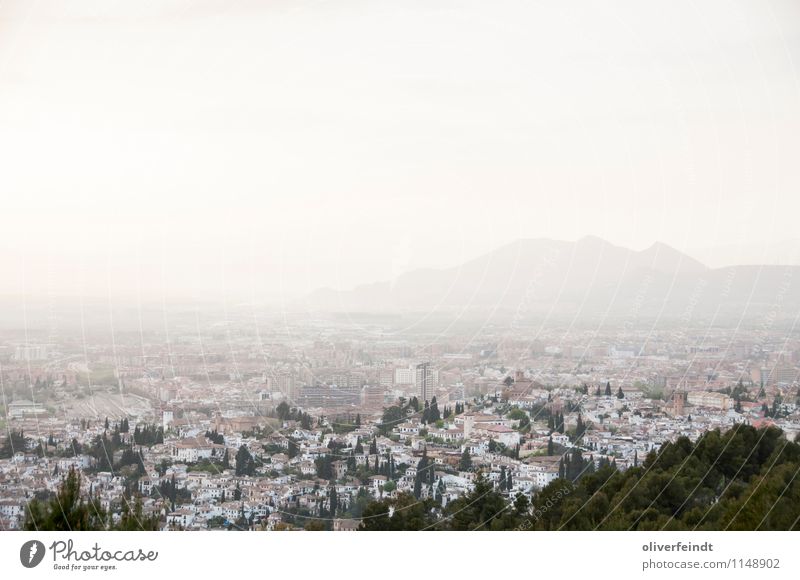 Spain III Freedom Sky Fog Hill Mountain Granada Town Downtown Old town House (Residential Structure) Green White Horizon Far-off places Vantage point