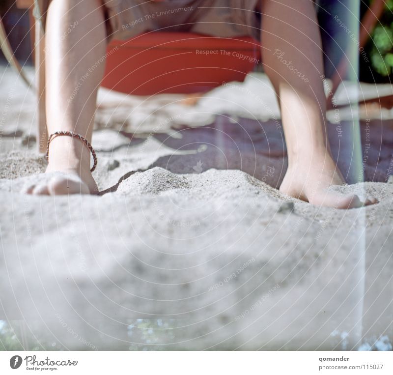 Warm sand Beach bar Summer Deckchair Relaxation Vacation & Travel Jewellery Medium format Rhine margin Sand Feet Legs Warmth 6x6 exposure errors