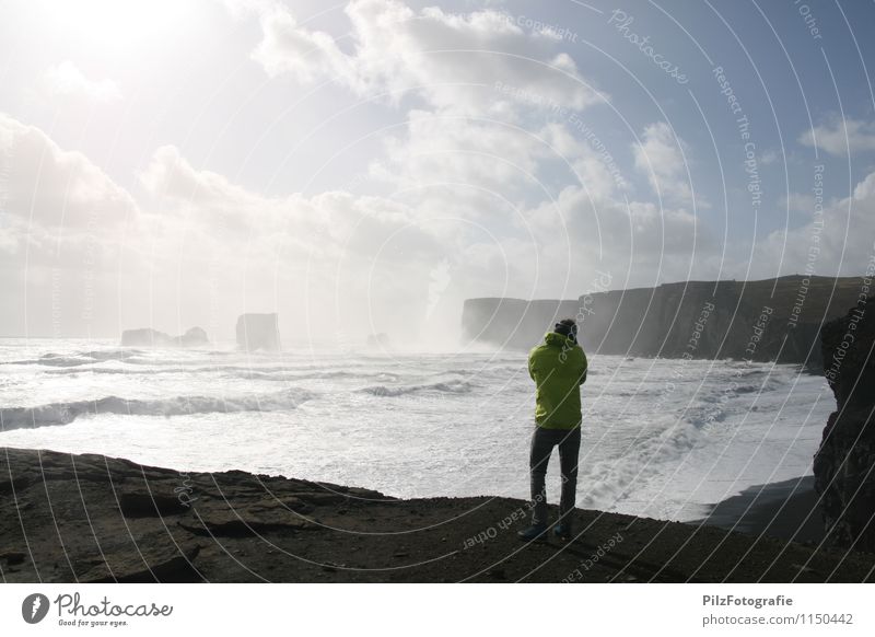 Dyrhólaey Vacation & Travel Trip Adventure Far-off places Freedom Beach Ocean Island Waves Man Adults 1 Human being Sand Beautiful weather Rock Iceland Observe