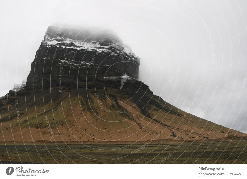 ! Nature Landscape Clouds Fog Snow Rock Peak Snowcapped peak Field Meadow Exceptional Threat Gigantic Green Black White Calm Loneliness Uniqueness Iceland