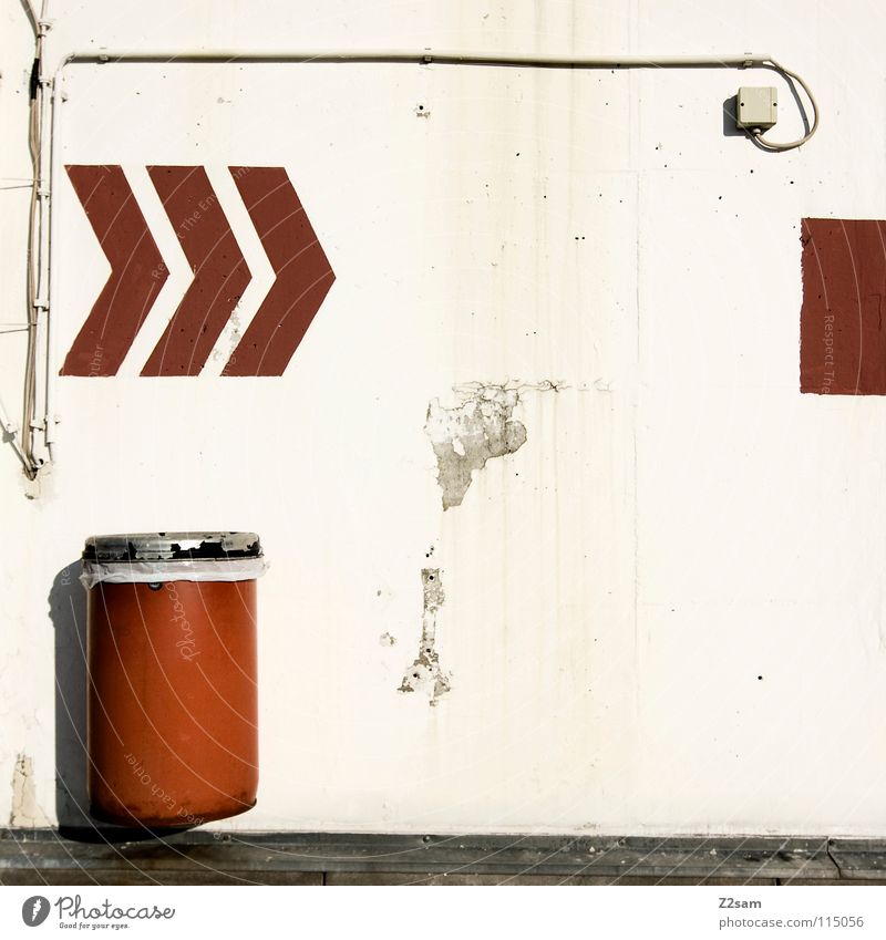 garage jewellery Garage Underground garage Jewellery Trash container Socket Symbols and metaphors Bucket Red Broken Harmful Derelict Wall (building)