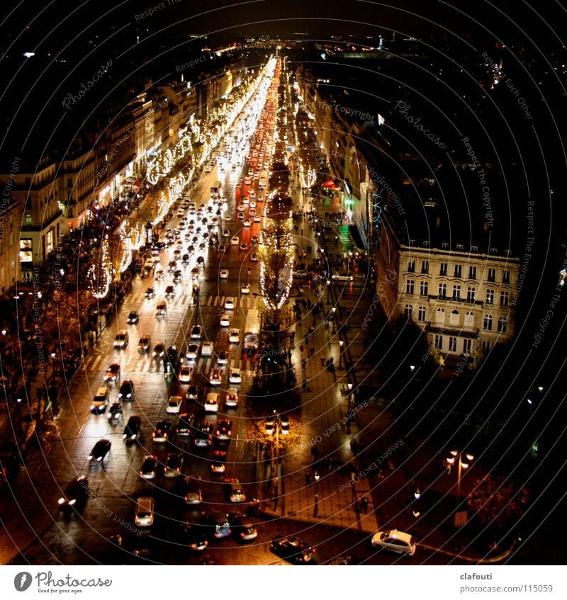 Champs-Élysées at night Colour photo Exterior shot Night Light Bird's-eye view Paris France Capital city Downtown Pedestrian precinct Populated