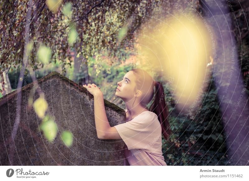 Portrait - Gravestone Lifestyle Beautiful Calm Summer Human being Feminine Young woman Youth (Young adults) Woman Adults 1 13 - 18 years Child Nature Bushes