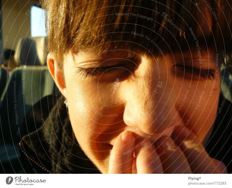 Lena Laughter Closed Sunbeam Portrait photograph Eyelash Freckles Shadow play Railroad Mole Contentment Joy Macro (Extreme close-up) Close-up Beautiful Eyes won