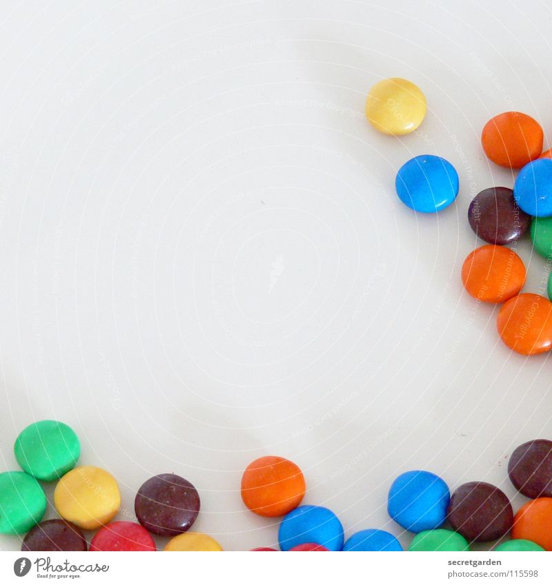 Happy feast! Chocolate Chocolate buttons Red Yellow Green Overlay Sugar Thin Candy White Table Multicoloured Nutrition Break Small Memory Decoration Confetti