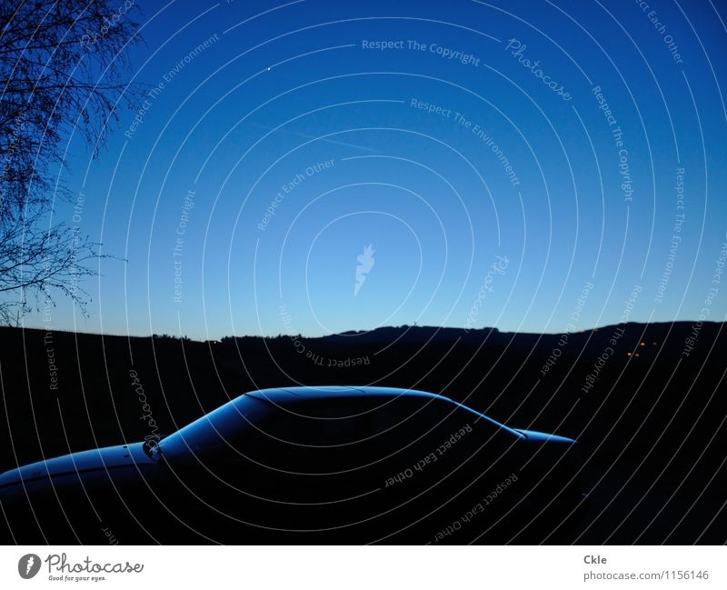 STOP Far-off places Freedom Environment Landscape Sky Night sky Stars Field Hill Means of transport Traffic infrastructure Road traffic Motoring Lanes & trails