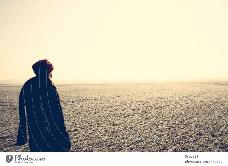 view to the end of the world Field Hallway Sunset Sunrise Horizon Winter Cold Loneliness Ambiguous Grief Panorama (View) Distress Back Perspective