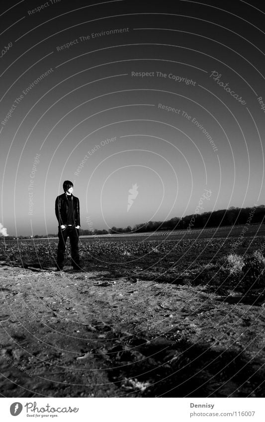 field Stand Easygoing Field Cold Winter Black White Stone Tree Black & white photo robin Cool (slang) Contentment black-white Freedom