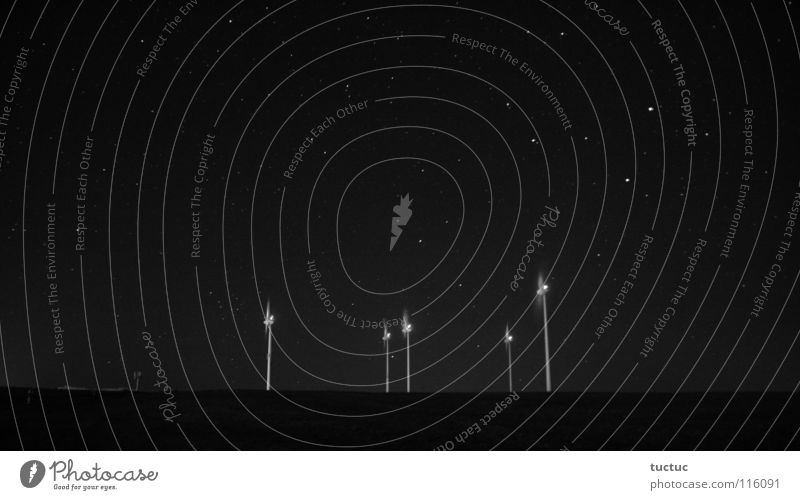 Windmills with stars Night Dark Light Lighting Wind energy plant Starlit Long exposure Black & white photo Celestial bodies and the universe Sky Bright