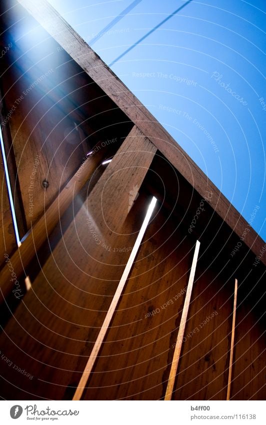 balcony sky Back-light Wood Barrier Brown Electricity Physics Summer Joy Peace Blue Sun Handrail Cable Warmth Beautiful weather Relaxation Lie Sky Dynamics