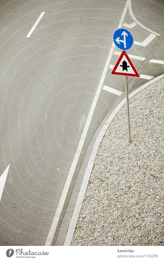 straight ahead Transport Signs and labeling Sign forest Yield sign Tar Asphalt Rule Regulation Traffic infrastructure Street Mixture junction cross Back