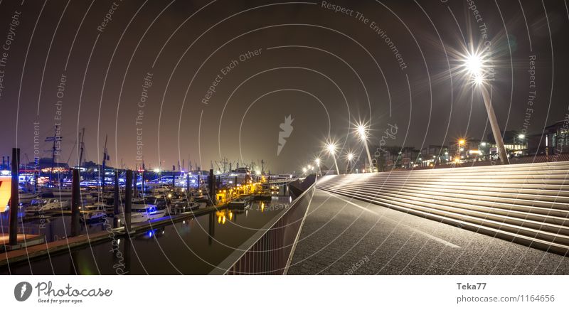 Hamburg Port NACHTS I Town Port City Deserted Harbour Bridge Tourist Attraction Landmark Monument Esthetic Colour photo Night Light Shadow Contrast Silhouette