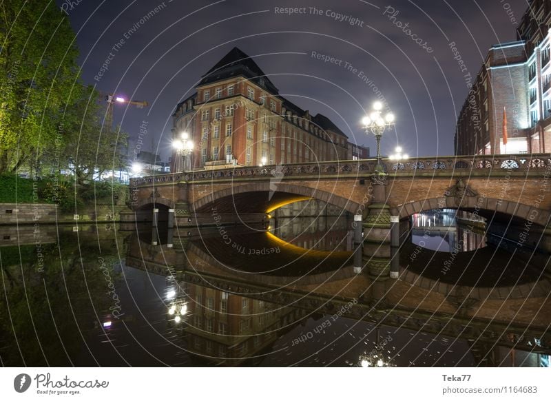 Hamburg Alsterfleet Night V Vacation & Travel Summer Environment Nature Waves Lakeside River bank Town Port City City hall Manmade structures Building