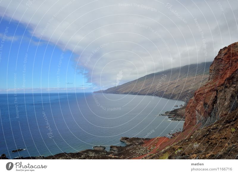 spheres Landscape Sky Clouds Horizon Weather Beautiful weather Bad weather Forest Rock Mountain Coast Ocean Blue Brown Gray Green Red White Far-off places