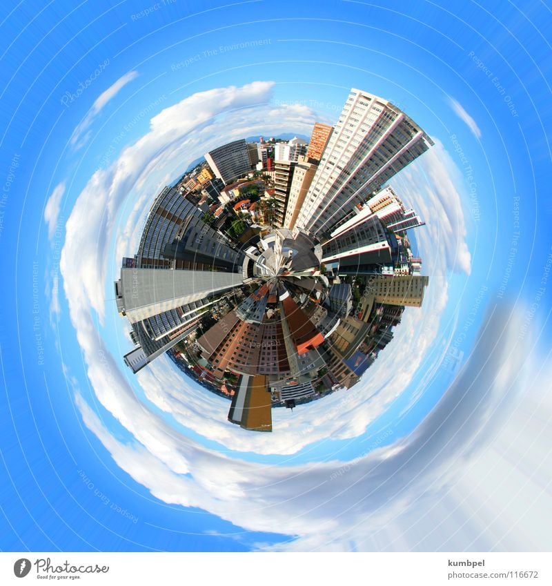 cosmopolitan city Globe Round High-rise House (Residential Structure) Town Clouds White Gray Light blue Dark Narrow Exterior shot Earth Sphere Blue Bright