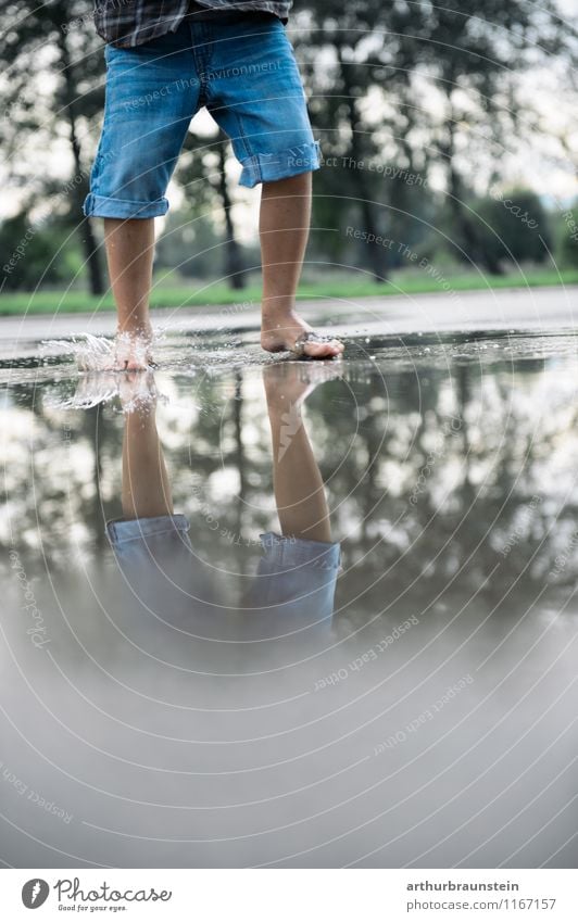 Barefoot in rainwater Joy Healthy Tourism Trip Summer Parenting Human being Masculine Child Boy (child) Infancy Life 1 3 - 8 years Environment Nature Water