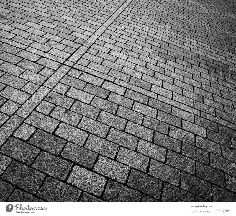 Paving stone II Black White Diagonal Square Rectangle Progress Two-piece Driving Going Traffic infrastructure Black & white photo Cobblestones Stone B/W