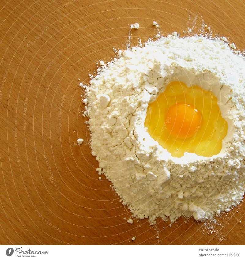 egg, flour, table Dough Baked goods Natural Flour Yolk Tabletop Preparation Bakery Cooking Egg Albumin Colour photo Interior shot Baking