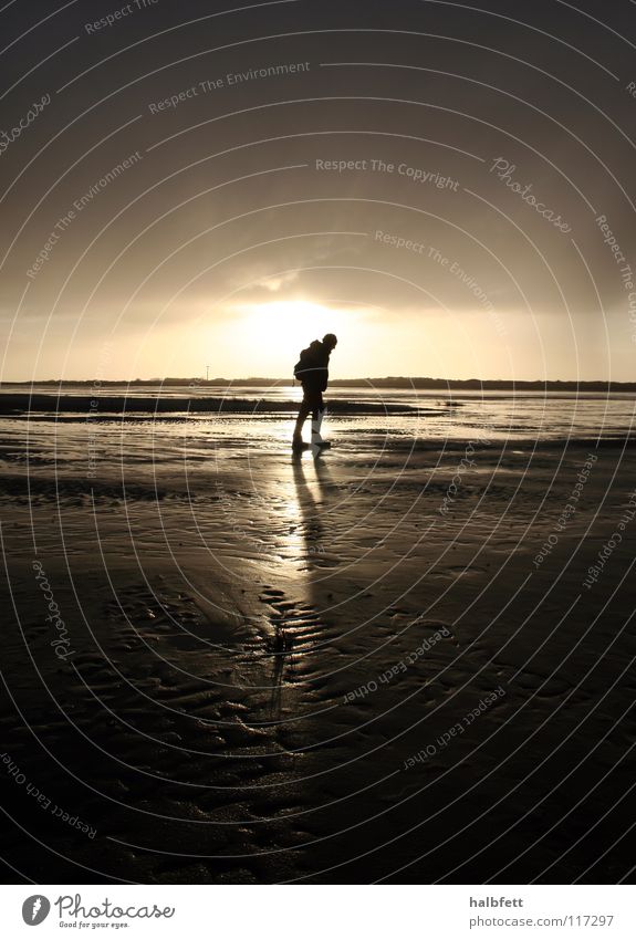 on one's own Loneliness Beach Sunset Ocean Spiekeroog Clouds Dark Coast North Sea Island Rain Weather Sand Shadow Evening