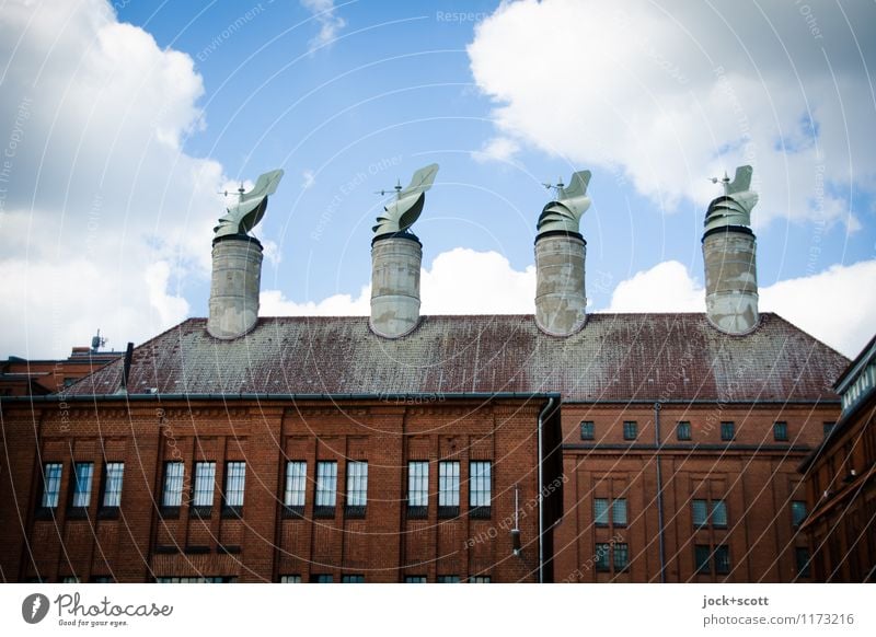 Wind for chimneys Arts and crafts Airport Berlin-Tempelhof Factory Roof Chimney Exceptional Historic Retro Orderliness Testing & Control Planning Subdued colour