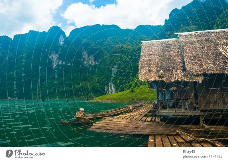 Lakeside cottages and mountains Vacation & Travel Tourism Summer Sun Mountain Culture Nature Landscape Plant Sky Clouds Tree Leaf Forest Virgin forest Fresh