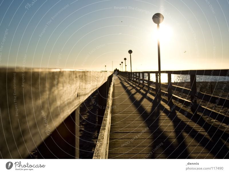 Sea value -3°C Footbridge Ocean Back-light Shadow play Winter Baltic Sea sea bridge Baltic seaside resort Pelzerhaken Sun