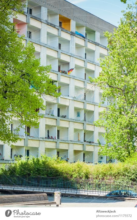 political statement Potsdam Town Downtown High-rise Prefab construction Balcony Flag German Flag Sign Society Politics and state Protest Patriotism Civic pride