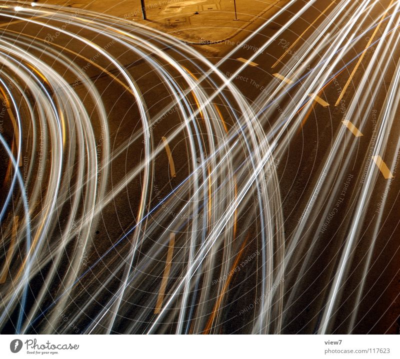 car turning right Transport Tracks Light Turn off Night Long exposure Exposure Tar Pavement Closing time Empty Passenger traffic Accident Environment Direction