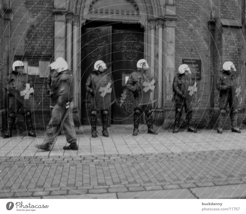 police protection Demonstration Transport Police Officer Black & white photo Religion and faith Protection