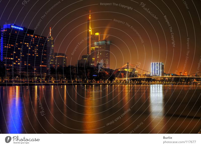 Frankfurt on the Main at night Night Glittering High-rise Long exposure Light Water River