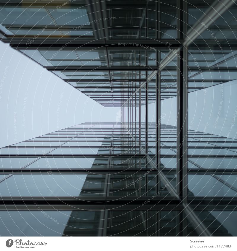 High up #3 Sky Cloudless sky Town High-rise Building Architecture Facade Window Tall Blue Opposite Office building Colour photo Exterior shot Day Reflection